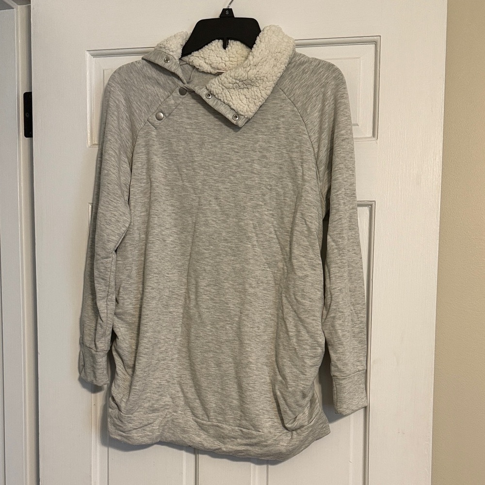 Isabel Maternity by Ingrid & Isabel Light Gray Sherpa Collar Crewneck Sweater